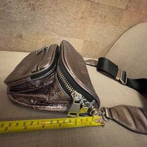 Leather crossbody silver tone bag